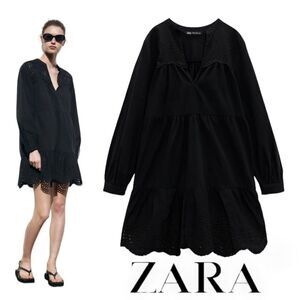 ZARA | Black | OPENWORK EMBROIDERED MINI DRESS